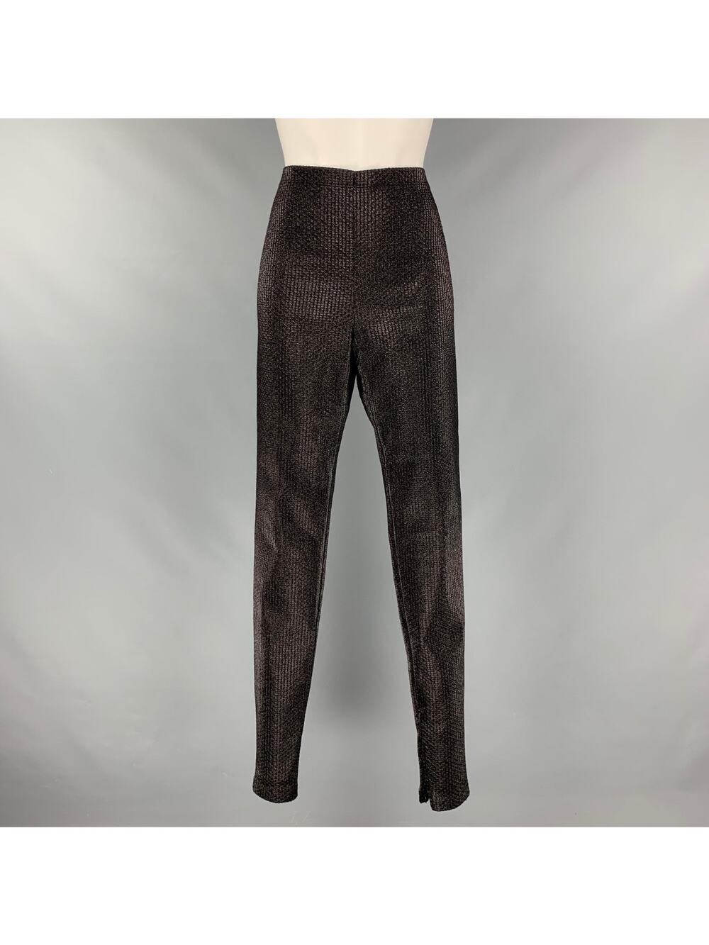 AREA Size L Black Viscose Blend Metallic Side Zipper Casual Pants